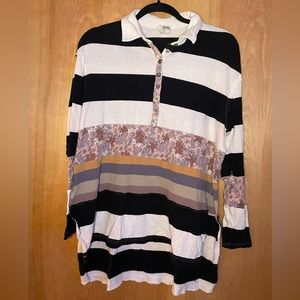 Free People Lengthy Floral & Striped Collared Shirt - Size XS/S